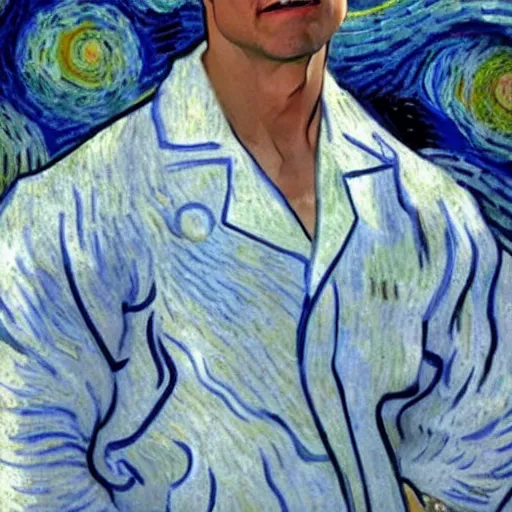 Image similar to Tom Cruise in white lab coat by Van Gogh