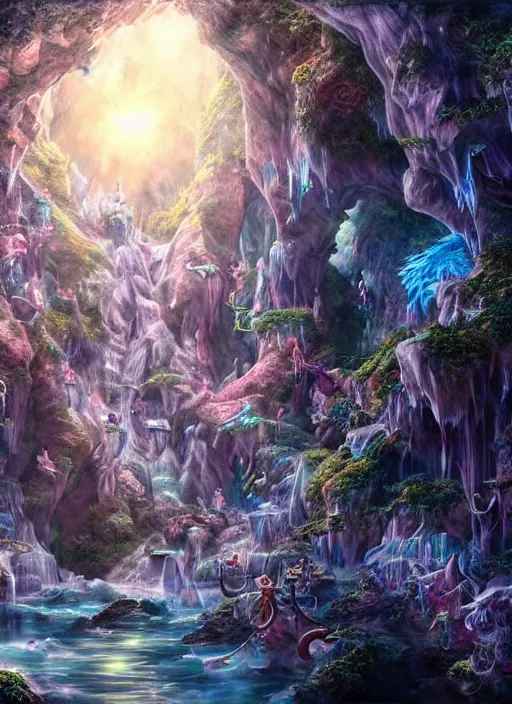 Prompt: photo of magical crystal cave, realistic, sharp focus, 8 k high definition, insanely detailed, intricate, elegant, art by stanley lau and artgerm