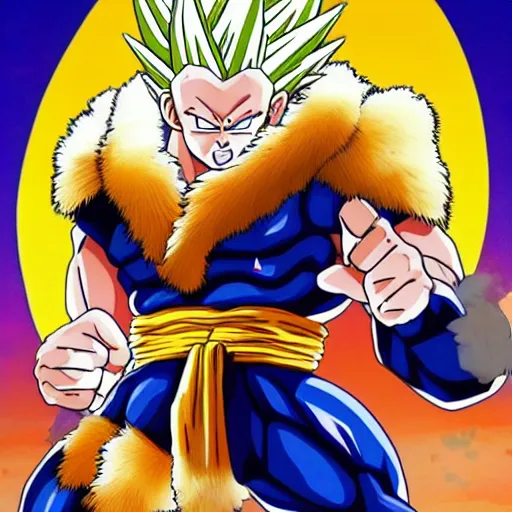 Image similar to mountain gorilla in the style of dragon ball z, explosion in background