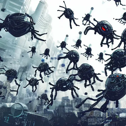 Prompt: a swarm of black nanobots, Cyberpunk, Sci-fi Art