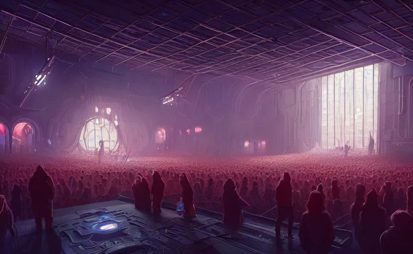 Prompt: microchip experience, qlimax stage by gensler, elegant atmosphere, glowing lights, highly detailed, digital painting, artstation, concept art, smooth, sharp focus, illustration, art by wlop, mars ravelo and greg rutkowski