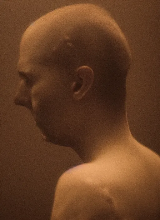 Prompt: a man's face in profile, candles skin, in the style of the Dutch masters and Gregory Crewdson, dark and moody
