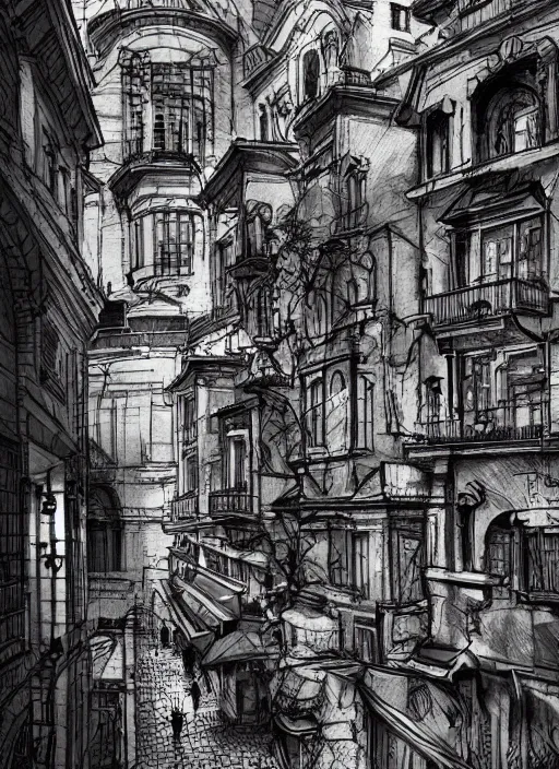 Image similar to Budapest , Dynamic lighting, cinematic, extremely high detail, photo realistic, cinematic lighting, pen and ink, intricate line drawings, post processed, artstation, matte painting, style by Paru Itagaki