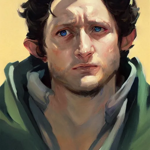 Image similar to greg manchess portrait painting of frodo beutlin as overwatch character, medium shot, asymmetrical, profile picture, organic painting, sunny day, matte painting, bold shapes, hard edges, street art, trending on artstation, by huang guangjian and gil elvgren and sachin teng