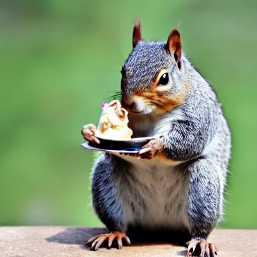 Image similar to A fat squirrel eating icecream