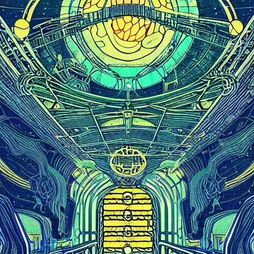 Image similar to boring stadium the lost society Spaceship Digital Matte Illustration, pastiche by Dan Mumford, pastiche by Louis Comfort Tiffany, pastiche by Victo Ngai, Precise and Intricate Linework, Art Nouveau Cosmic Nebula 4k Detailed Matte Illustration trending on DeviantArt ,CGSociety