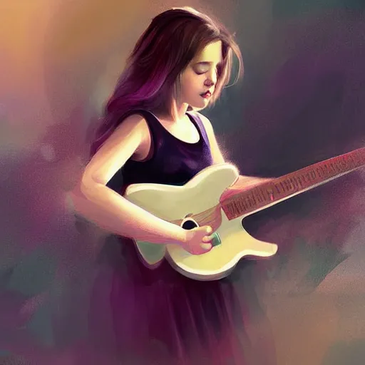 Prompt: a young lady playing guitar, Digital art, by wlop