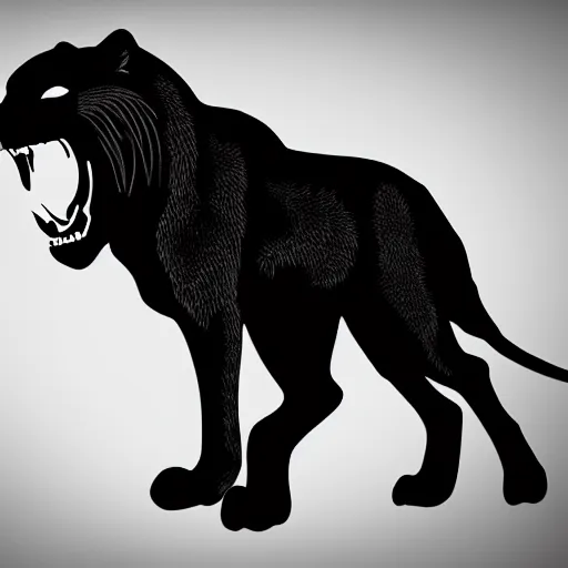 Prompt: roaring lion, black silhouette digital art on white background