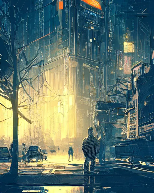 Image similar to beautiful painting of a cyberpunk paris inspired by phillipe stark, art by mike winkelmann, golden hour, illustration, highly detailed, simple, smooth and clean vector curves, no jagged lines, vector art, smooth, artstation