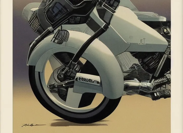 Prompt: ( ( ( ( ( classic ralph mcquarrie star wars motorcycle concept art, 1 9 5 0 s scrambler, 1 9 6 0 s cafe racer, sci - fi illustration, painting ) ) ) ) ) by ralph mcquarrie!!!!!!!