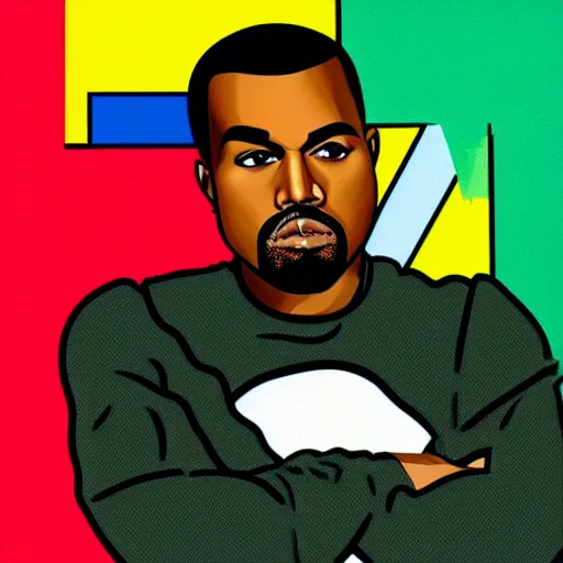 Prompt: sharp Kanye West by Roy Lichtenstein