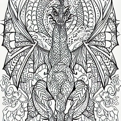 Image similar to professional adult coloring page of a dragon