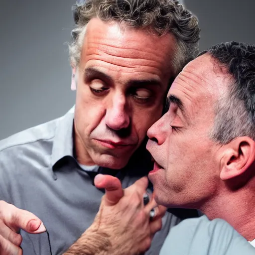 Image similar to Jordan Peterson making out with joe rogan, photorealistic, 4k