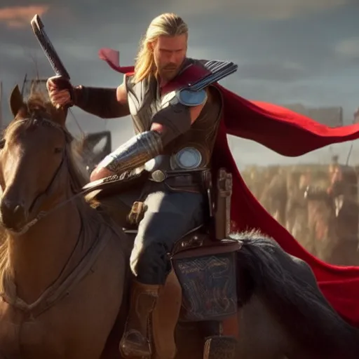 Image similar to Film still of Thor, from Red Dead Redemption 2 (2018 video game)