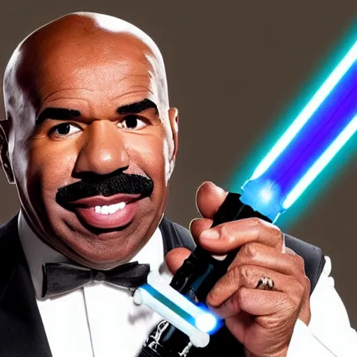 Prompt: steve harvey holding lightsaber, clean, realistic