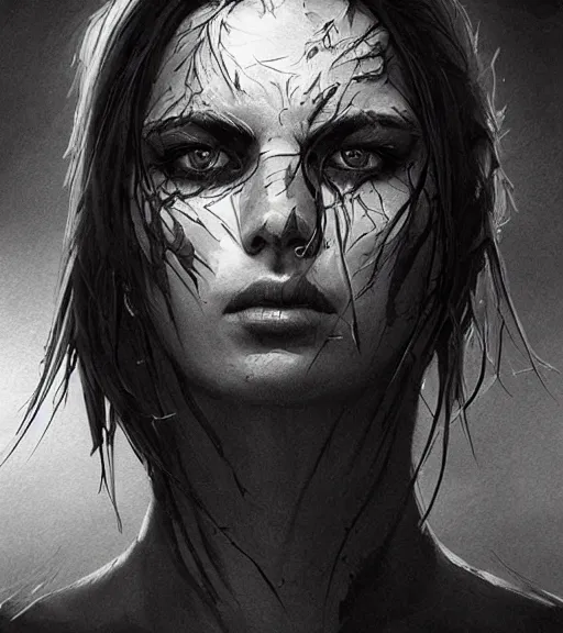 Prompt: brutal man, beautiful piercing eyes, realistic face, black and white drawing, in the style of greg rutkowski, fantasy, amazing detail, epic, intricate, elegant, smooth, sharp focus