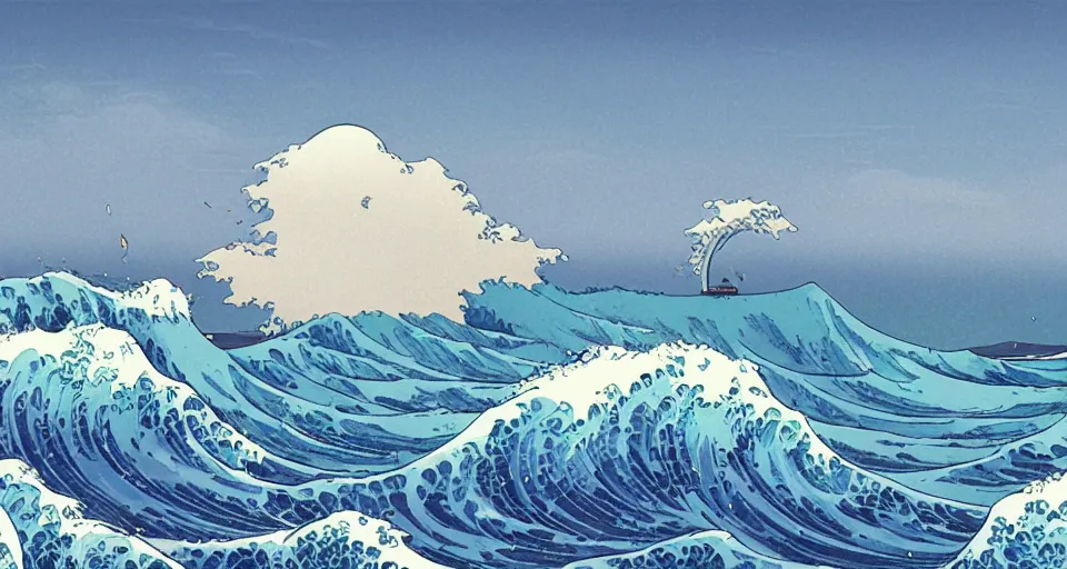 Prompt: A very beautiful serene coastal landscape scene with a GIANT MECHA JELLYFISH looming in the distance, bright sunny waves splashing on the beach, The Great Wave off Kanagawa by hokusai, Translucent rendered by simon stålenhag, rendered by Beeple, Makoto Shinkai, syd meade, environment concept, digital art, starwars, unreal engine, 3 point perspective, WLOP, trending on artstation, low level, 4K UHD image, octane render,