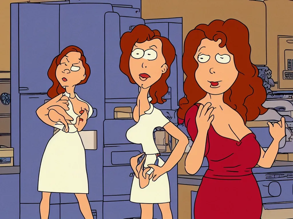 Image similar to lois griffin in an episode of seinfeld, 9 0 s sitcom
