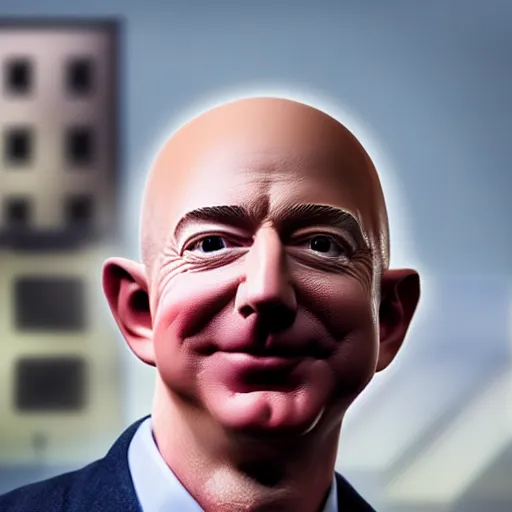 Image similar to A matte painting of Jeff Bezos with a lot of vains on his head, XF IQ4, 150MP, 50mm, F1.4, ISO 200, 1/160s, natural light