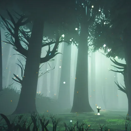 Image similar to enchanted magical mysterious forest, parallax layer from a gorgeous indie platform game, on a white background, intricate, highly detailed, volumetric fog, masterpiece