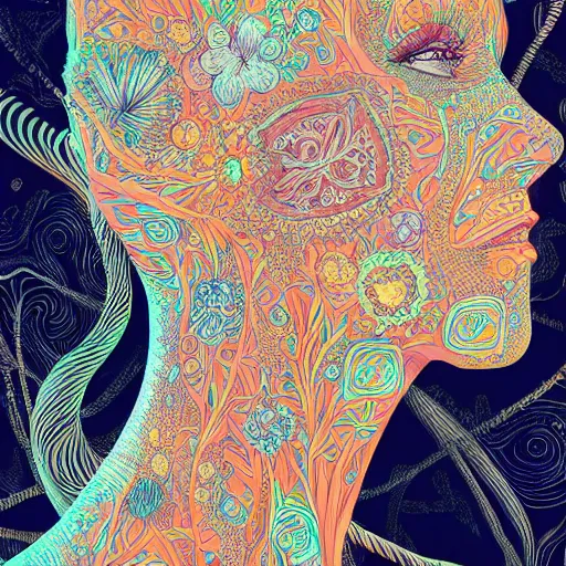 Image similar to the head of an incredibly beautiful and elegant woman partially made of carrots and blueberries, an ultrafine detailed illustration by james jean, final fantasy, intricate linework, bright colors, behance contest winner, vanitas, angular, altermodern, unreal engine 5 highly rendered, global illumination, radiant light, detailed and intricate environment