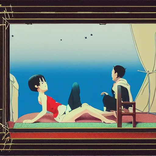 Image similar to dreams of a better life for me and shinji ikair, in the style of jamie hewlett killian eng kawase hasui riyoko ikeda, 3 d render ar