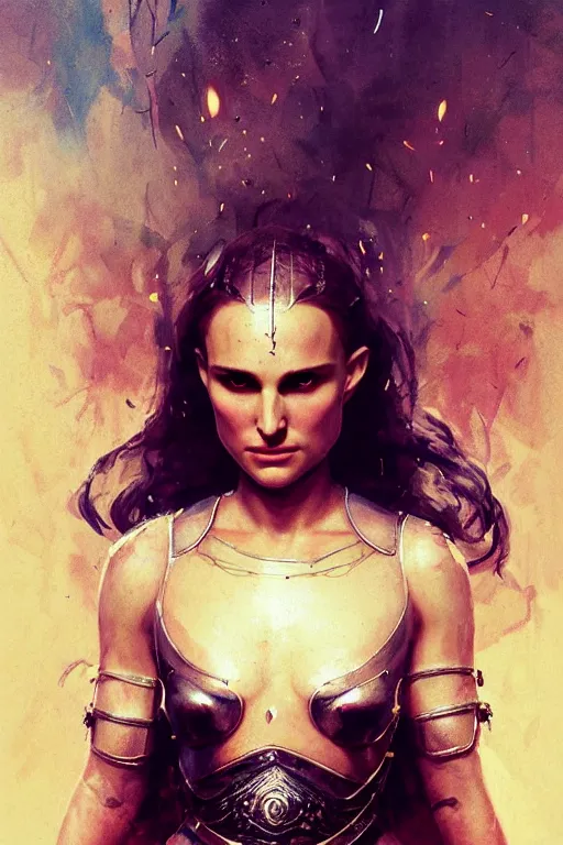 Image similar to natalie portman, legendary warrior, heroic, lord of the rings, tattoos, decorative ornaments, battle armor, by carl spitzweg, ismail inceoglu, vdragan bibin, hans thoma, greg rutkowski, alexandros pyromallis, perfect face, fine details, realistic shading photorealism