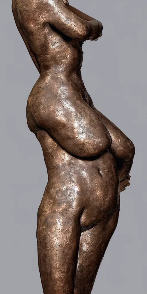 Prompt: detailed photo of an old bronze patina statue nathalie portman, full body portrait, various seducing lacivious pose, photorealism, intricate detail, museum diffuse lighting