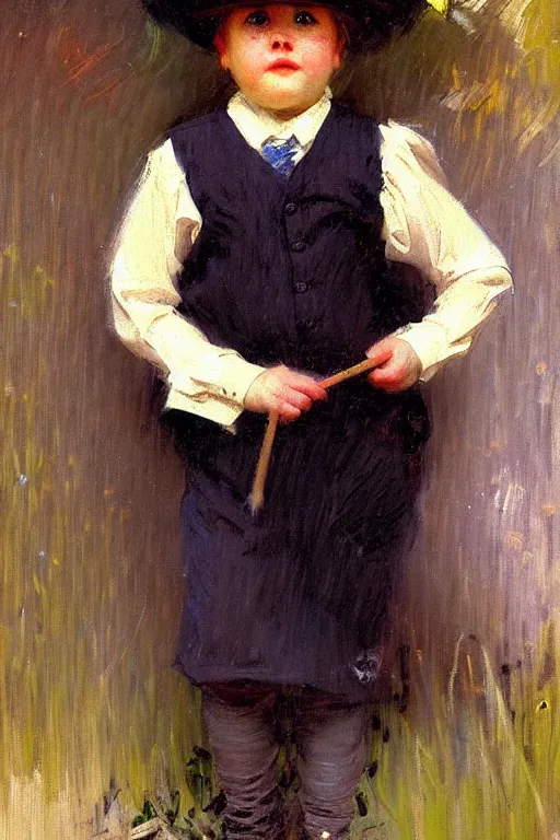 Prompt: impressionist brushstrokes!!!! solomon joseph solomon and richard schmid and jeremy lipking victorian loose genre loose painting full length portrait painting of a cute minion