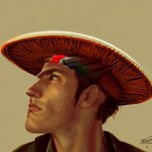 Image similar to Portrait of Sam Gray wearing a sombrero hat, by Cedric Peyravernay, highly detailed, excellent composition, cinematic concept art, dramatic lighting, trending on ArtStation