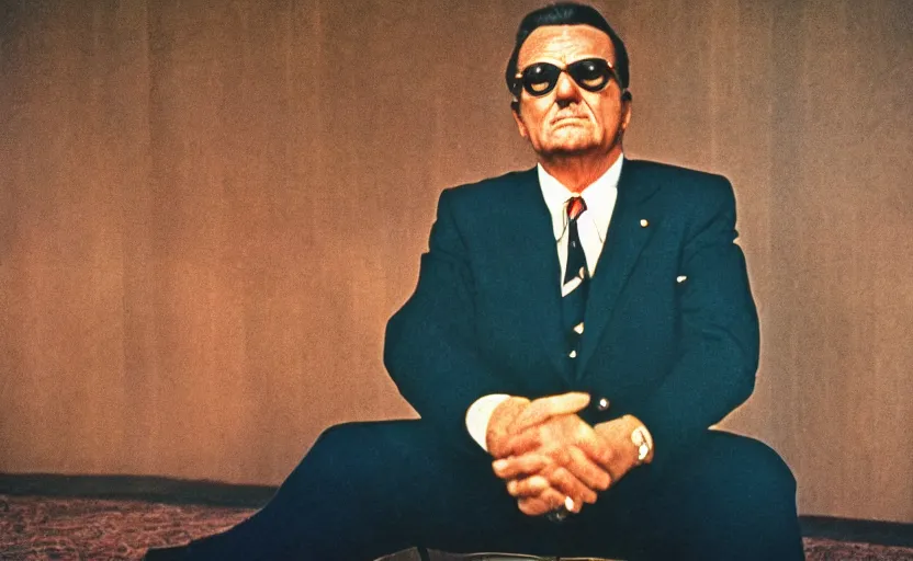 Prompt: 70s movie still full-lenght portrait of Josip Broz Tito, by Eric Laforgue , Cinestill 800t 18mm Eastmancolor, heavy grainy picture, very detailed, high quality, 4k, HD criterion, precise texture