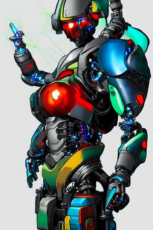 Prompt: a cyborg by Kirokaze, bright colors, trending on artstation
