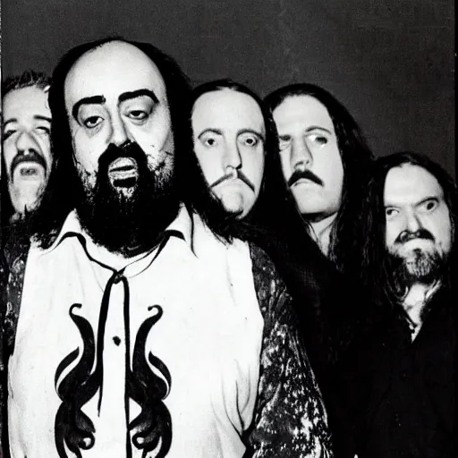 Prompt: luciano pavarotti as lead singer of the black metal band called darkthrone.