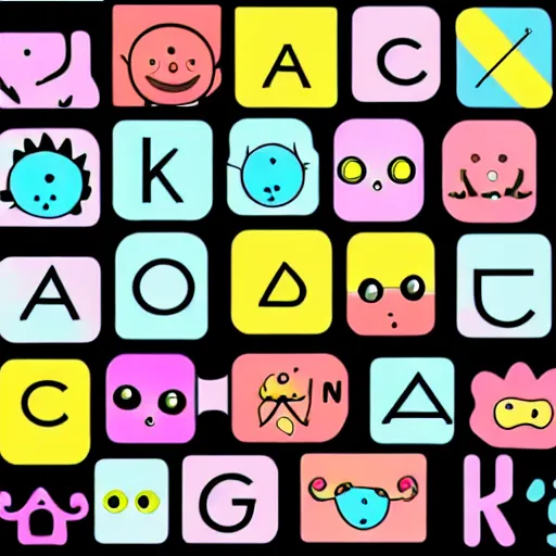 Image similar to cute alphabet that looks like little monsters, writting system, toki pona, sitelen