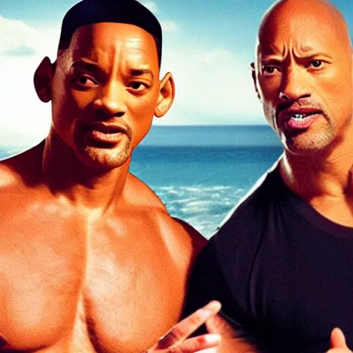 Prompt: will smith slapping dwayne the rock johnson