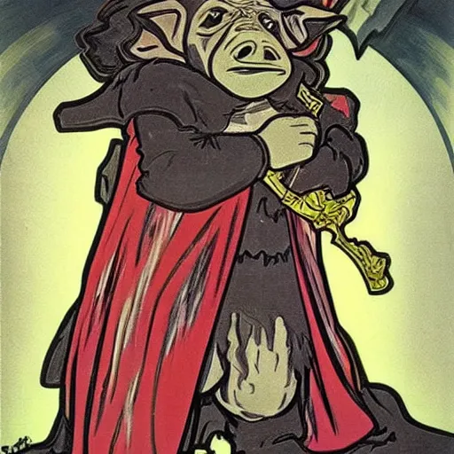 Image similar to baby gamorrean guard being looked after by tom baker dr who, alphonse mucha