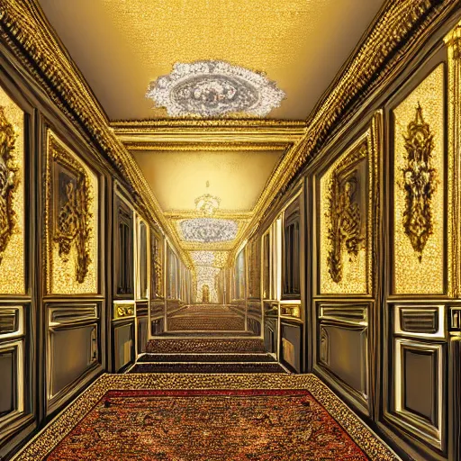 Prompt: parisian interior, dark walls, gold accents, interior design, thick carpet, hyperrealistic, hyperdetailed, super detailed, uhd, uhd, 8 k, high resolution,