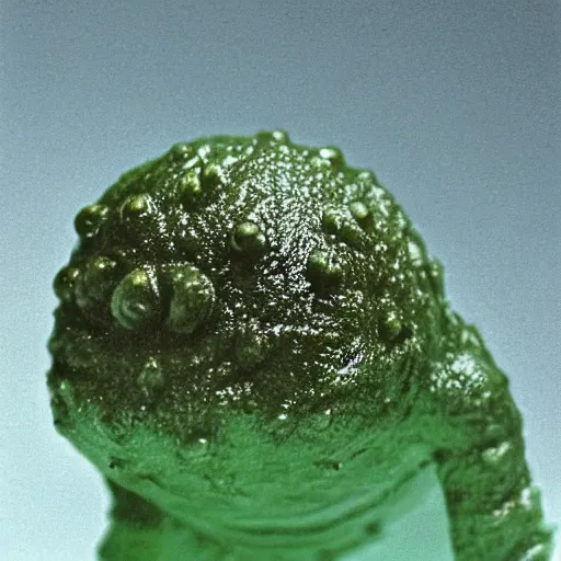 Image similar to tardigrade floating in green slime. finely detailed skin with celluar glossy facets