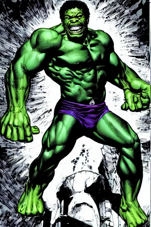 Image similar to eddie murphy as the hulk, full body, vector image, comic books style, very detailed, by jim lee, by todd mcfarlane, by rob liefeld