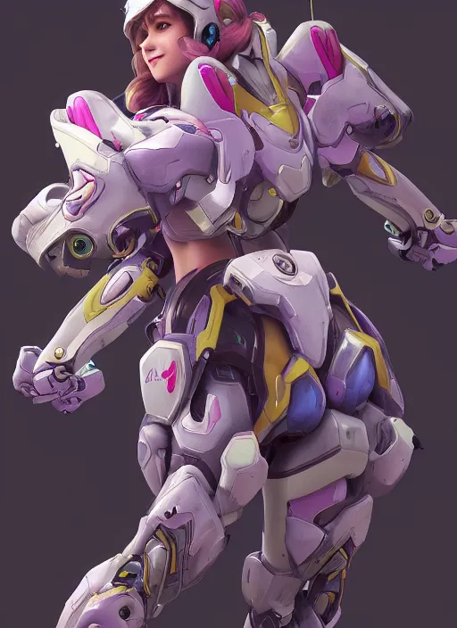 Image similar to d. va from overwatch wearing plastic armor, hyper detailed, digital art, trending in artstation, cinematic lighting, studio quality, 自 然, smooth render, unreal engine 5 rendered, octane rendered, art style by klimt and nixeu and ian sprigger and wlop and krenz cushart