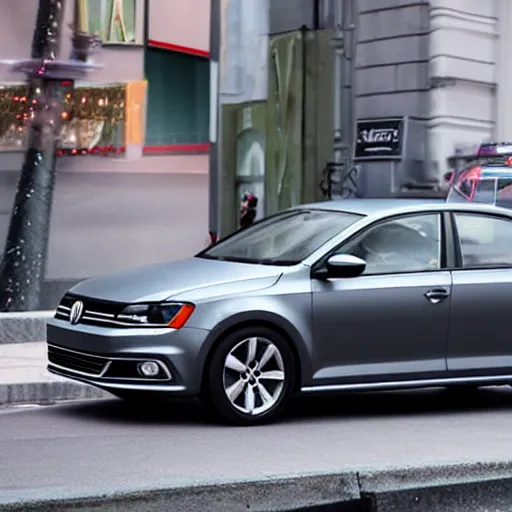 Prompt: a gunmetal grey volkswagen jetta in the pixar movie cars