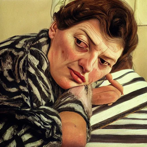 Prompt: high quality high detail painting by lucian freud, hd, portrait of a female photographer, photorealistic lighting