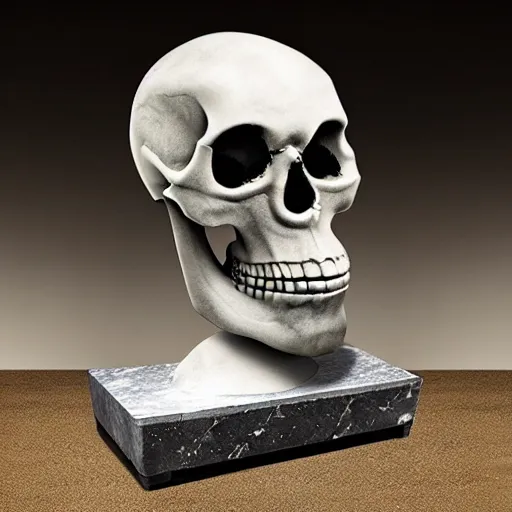 Prompt: skull statue made out of marble and lightning