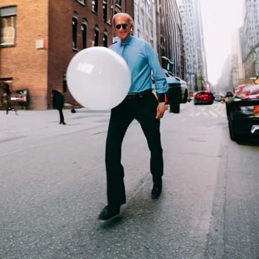 Image similar to joe biden carrying 1 0 0 bouncy balls, fashion photography, vogue street fashion tribeca, vsco photo, high definition