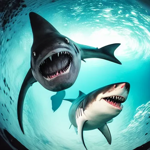 Image similar to the last selfie by a scooba diver moments before being eaten by a gigantic megalodon shark, ultra detailed, hyper realistic, volumetric lighting, 2 0 mm lens