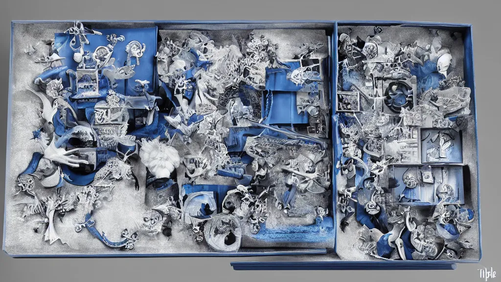 Image similar to monochrome blue dexterous fate diorama