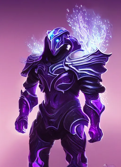 Image similar to a highly detailed illustration of futuristic cyber knight with flaming plume, rigid bulky armor, glowing purple line cracks in armor, dramatic standing pose, intricate, elegant, highly detailed, centered, digital painting, artstation, concept art, smooth, sharp focus, league of legends concept art, WLOP