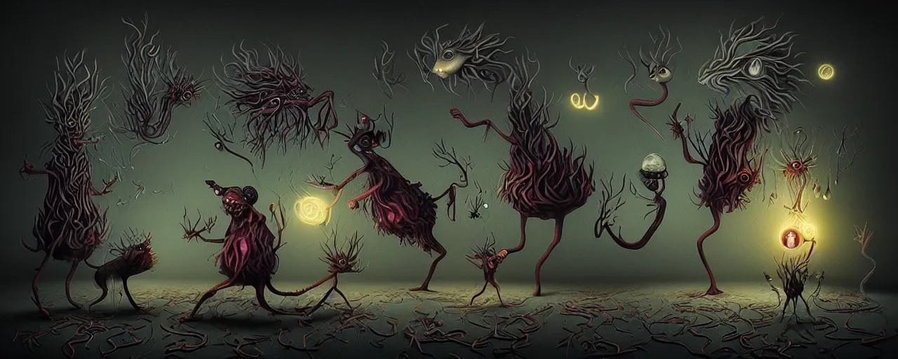 Image similar to whimsical alchemical creatures, surreal dark uncanny painting by ronny khalil