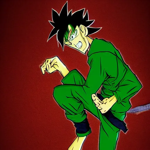 Prompt: Shaggy Rogers dressed like punk/martial artist (as a super sayian) in the style of akira toriyama/leonard boyarsky trending on artstation deviantart Pinterest detailed realistic High Resolution HD 8k