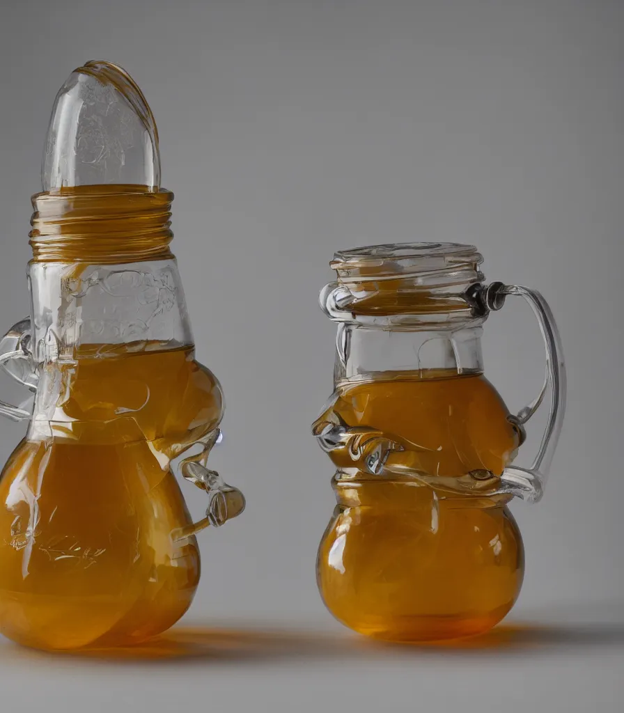 Image similar to klein bottle honey jar, product photography, beautiful studio photography